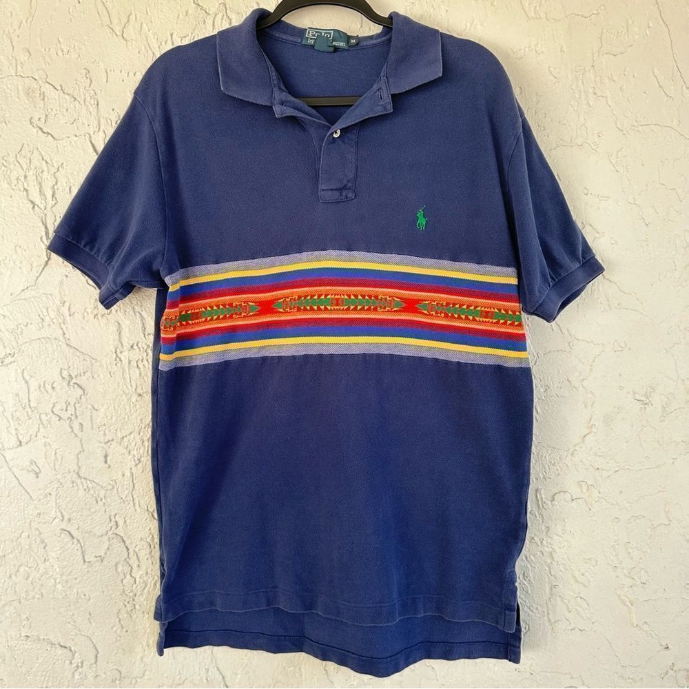 POLO RALH LAUREN Polo Shirt Men Medium Aztec Navajo Sarape Southwest‎ Blanket